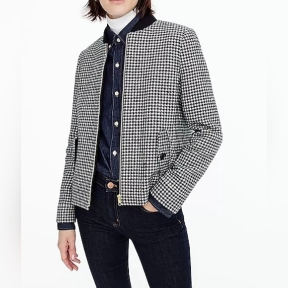 J.Crew Houndstooth Bomber Jacket Sz. S Preppy Wool - Picture 1 of 10
